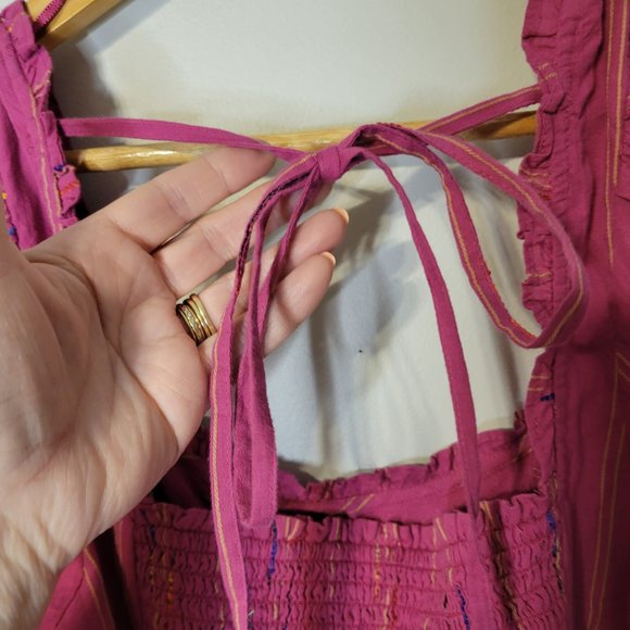 NWT Free People Seratonin Smocked Blouse Striped Raspberry Sherbert Size Medium - Picture 8 of 14